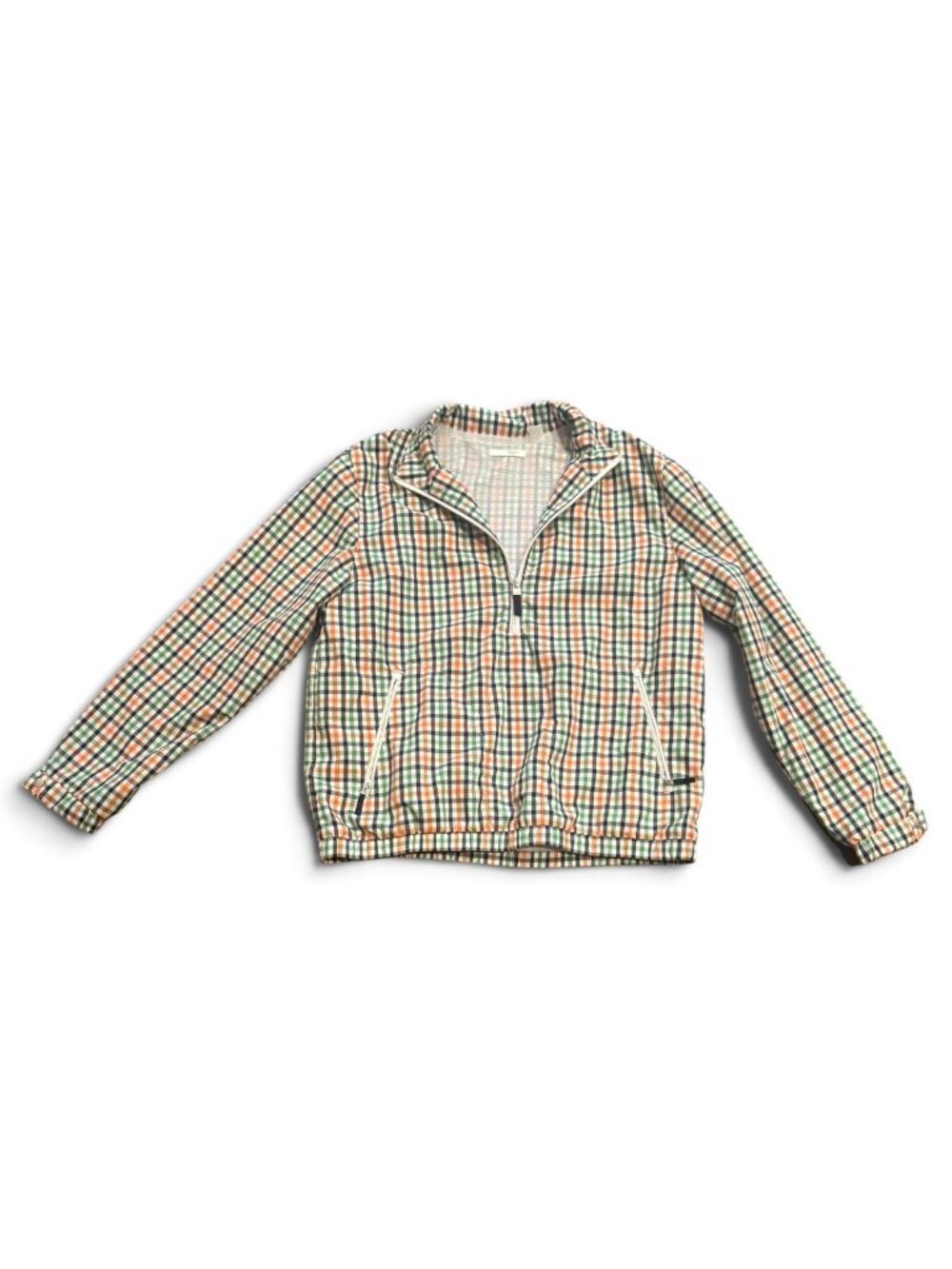 Lizgolf Women’s Medium Plaid Golf Windbreaker Jacket Green Orange Navy Preppy